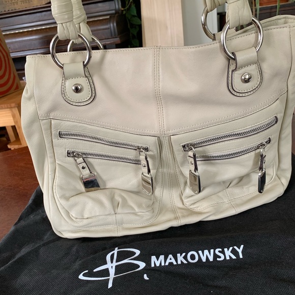 B. Makowski Cream Leather Bag - Picture 10 of 13